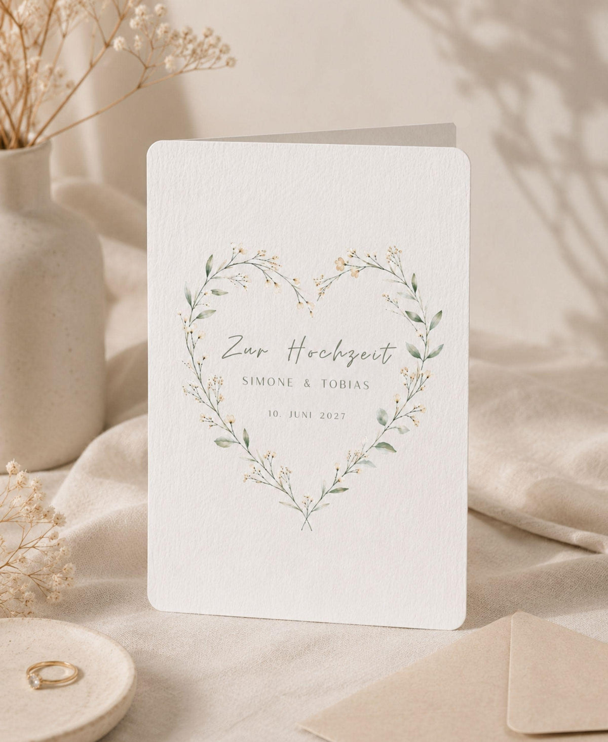 Personalisierte Hochzeitskarte Herz Aquarell – nachhaltige Papeterie von Papeterre