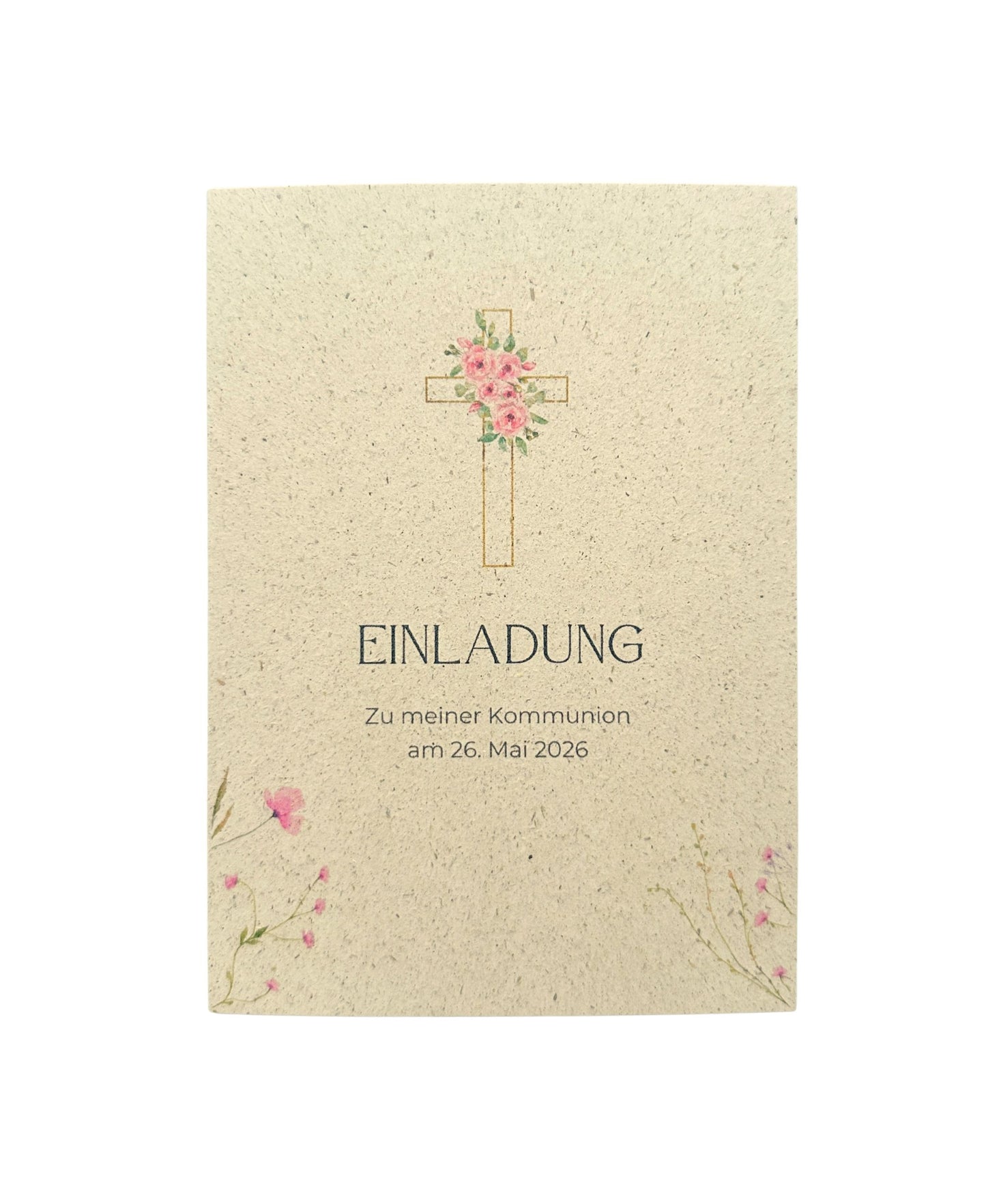 Kommunion Einladung personalisiert – A6 Einladungskarte aus Graspapier | minimalistisch & nachhaltig