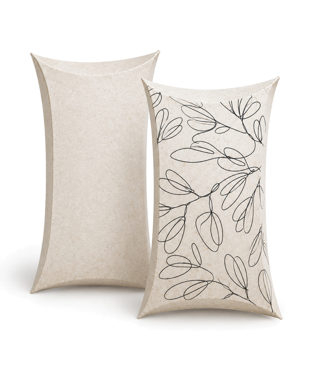 2er-Set hochkant stehende Pillowboxen aus Graspapier – Blanko und Botanical Line Art