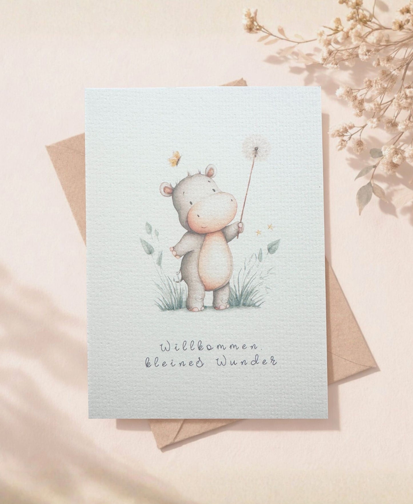 Geburtskarte Baby Hippo Aquarell – Babykarte zur Geburt A6